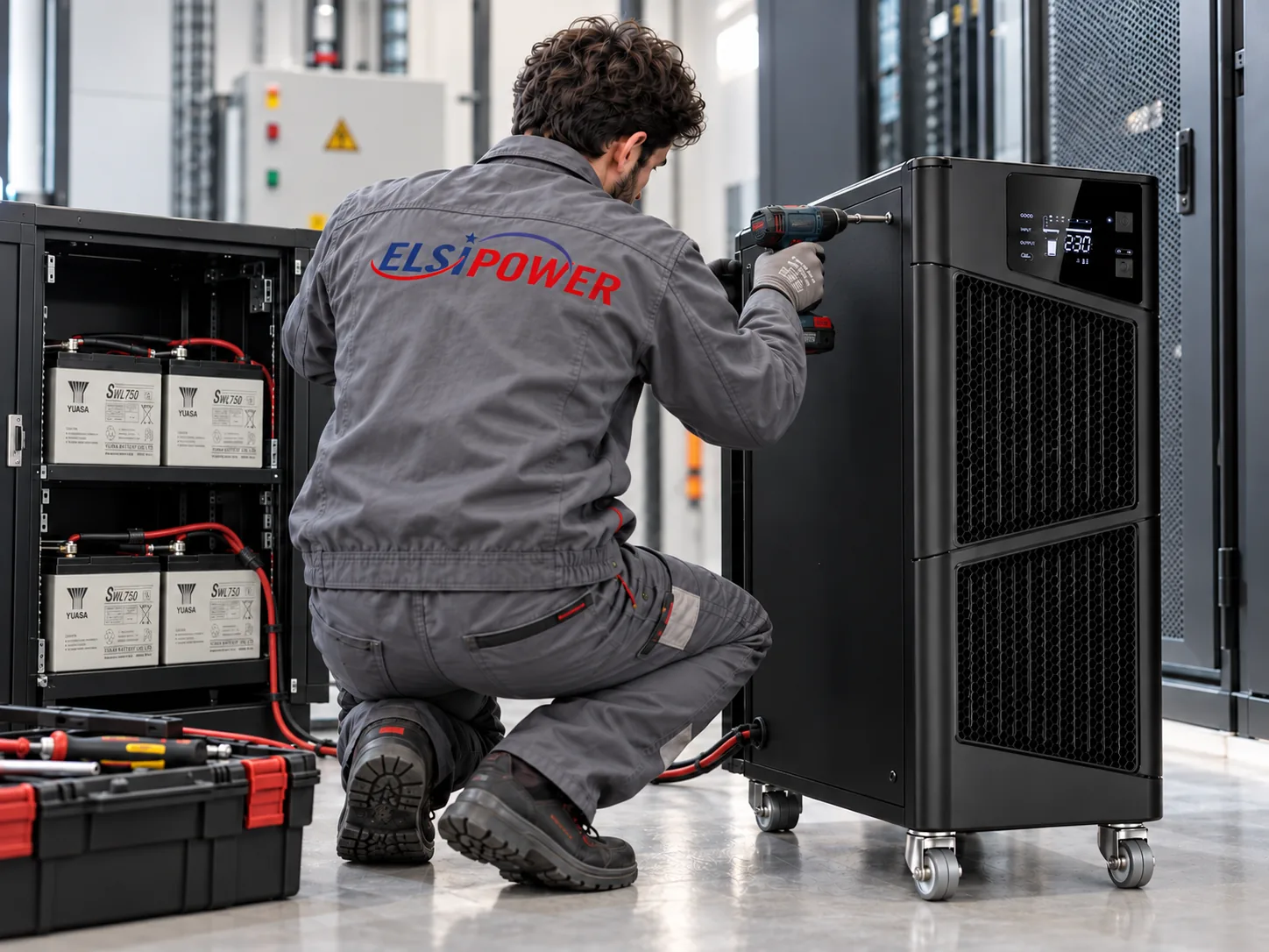 ELSIPOWER teknik servis uzmanı UPS ve akü kabininde bakım yaparken